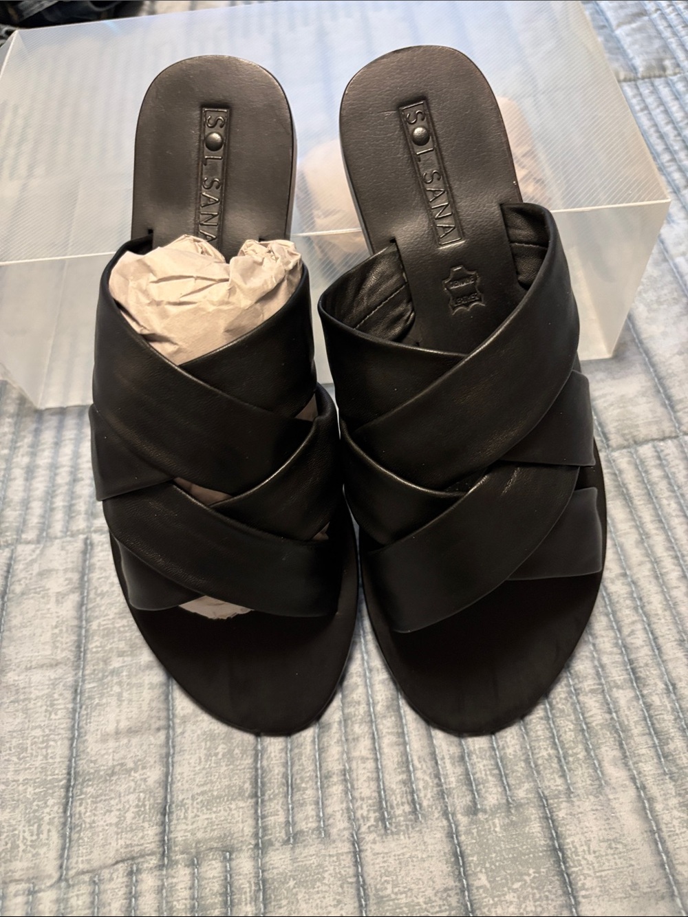 Sol Sana Black Crossband Slide Mules